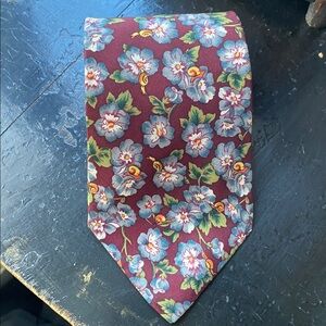 Vintage Christian Dior Monsieur Mens Neck Tie 100% Silk Burgundy Floral Snails
